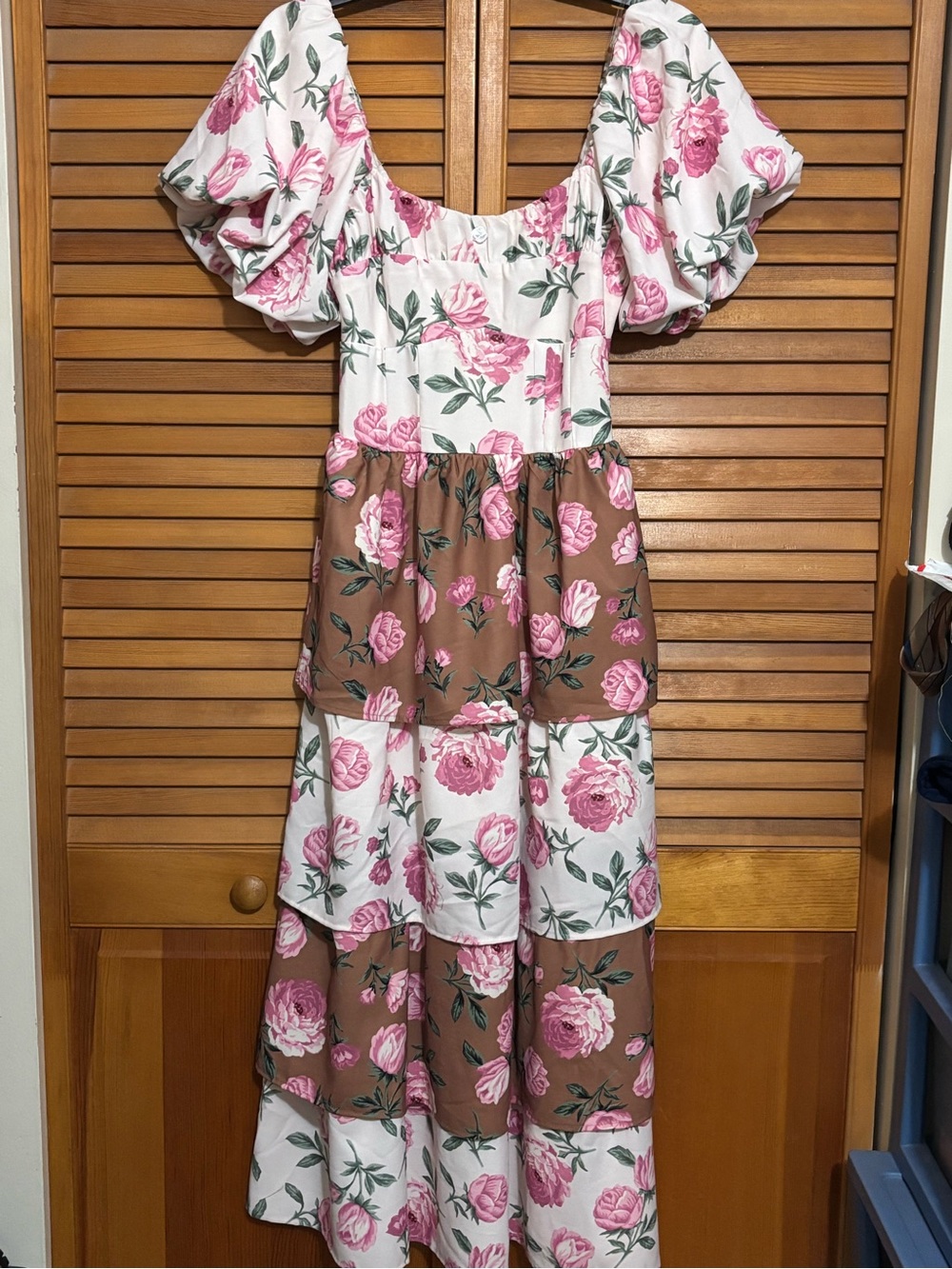 Thread & Supply Pink Floral Tiered Dress with Puff Sleeves